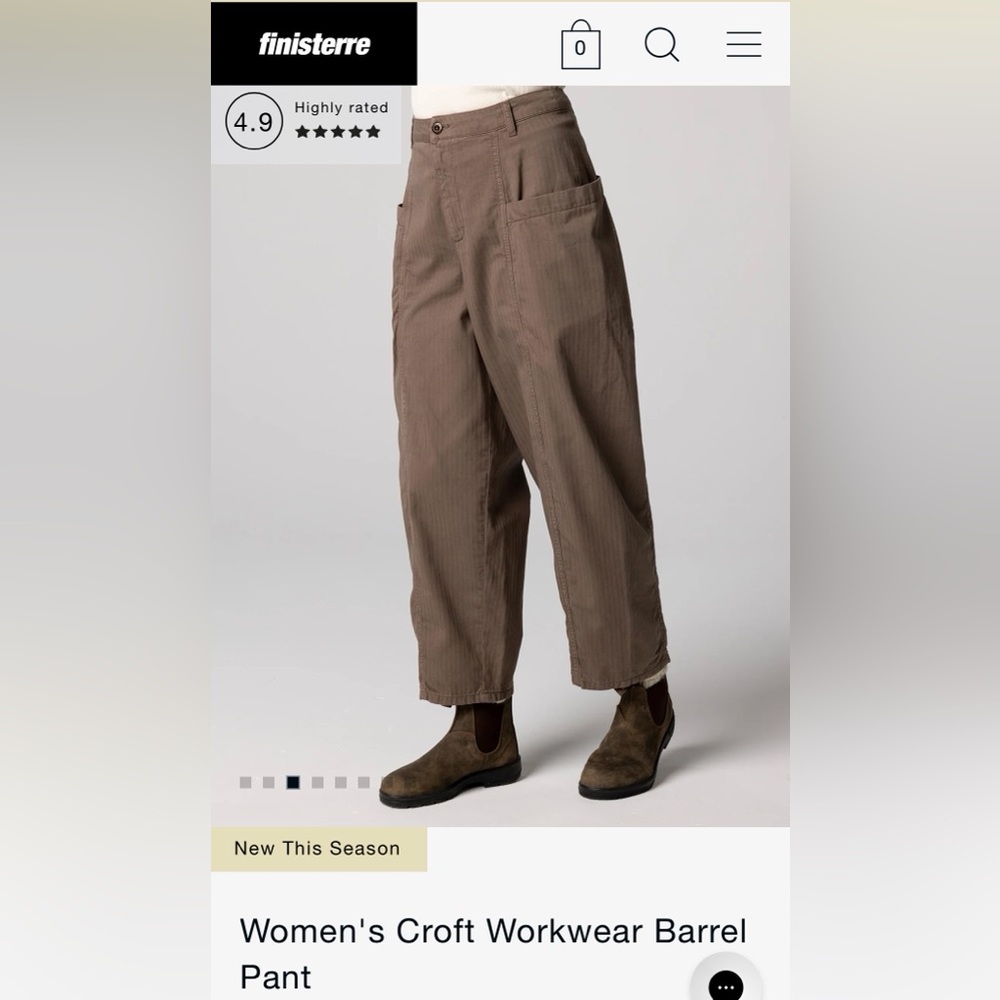 NWT Finisterre Women's Croft Workwear Barrel Trouser  woodsmoke brown Size 10